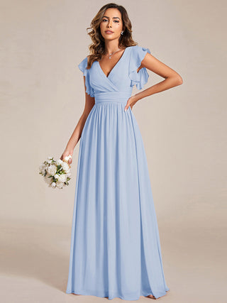 Plus V Neck Pleated Belted Ruffles Bridesmaid Dresses (New SKU ES01818)