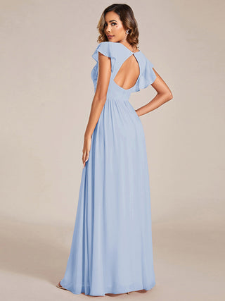 Plus V Neck Pleated Belted Ruffles Bridesmaid Dresses (New SKU ES01818)