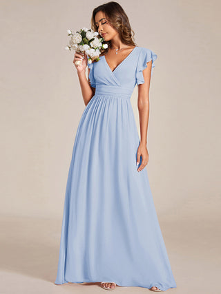 Plus V Neck Pleated Belted Ruffles Bridesmaid Dresses (New SKU ES01818)