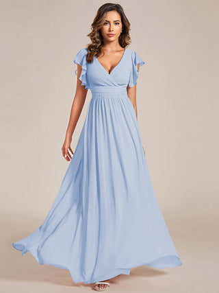 Plus V Neck Pleated Belted Ruffles Bridesmaid Dresses (New SKU ES01818)