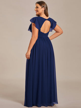 Plus V Neck Pleated Belted Ruffles Bridesmaid Dresses (New SKU ES01818)