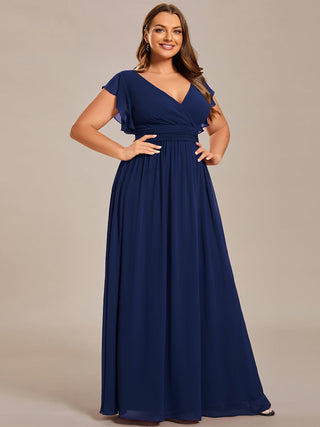Plus V Neck Pleated Belted Ruffles Bridesmaid Dresses (New SKU ES01818)