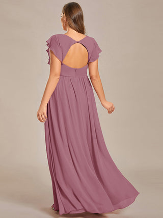 Plus V Neck Pleated Belted Ruffles Bridesmaid Dresses (New SKU ES01818)