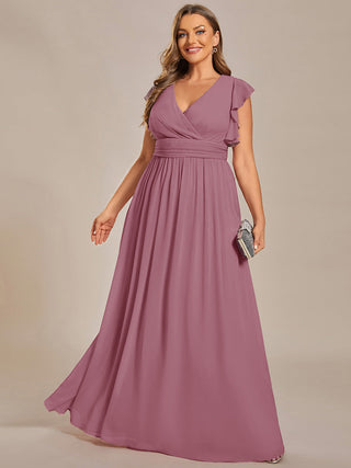 Plus V Neck Pleated Belted Ruffles Bridesmaid Dresses (New SKU ES01818)