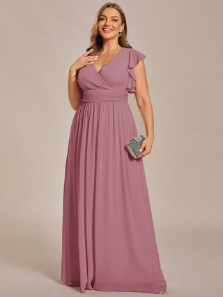 Plus V Neck Pleated Belted Ruffles Bridesmaid Dresses (New SKU ES01818)