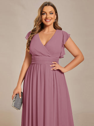 Plus V Neck Pleated Belted Ruffles Bridesmaid Dresses (New SKU ES01818)