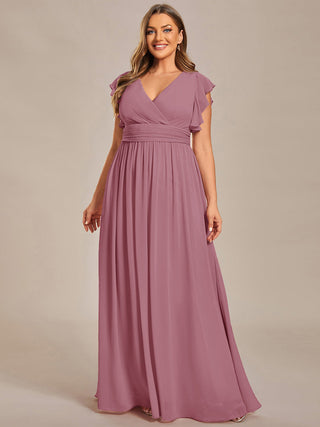 Plus V Neck Pleated Belted Ruffles Bridesmaid Dresses (New SKU ES01818)