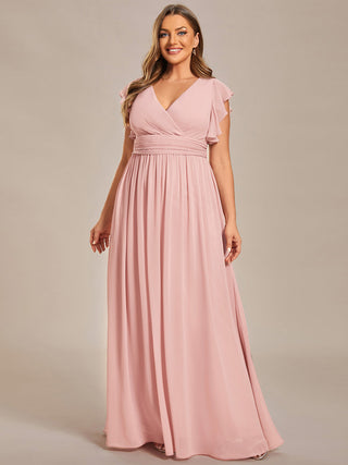 Plus V Neck Pleated Belted Ruffles Bridesmaid Dresses (New SKU ES01818)