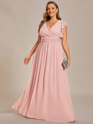 Plus V Neck Pleated Belted Ruffles Bridesmaid Dresses (New SKU ES01818)