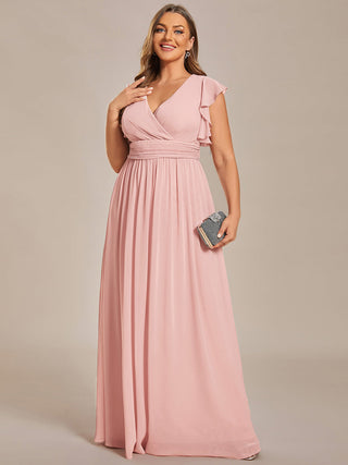 Plus V Neck Pleated Belted Ruffles Bridesmaid Dresses (New SKU ES01818)
