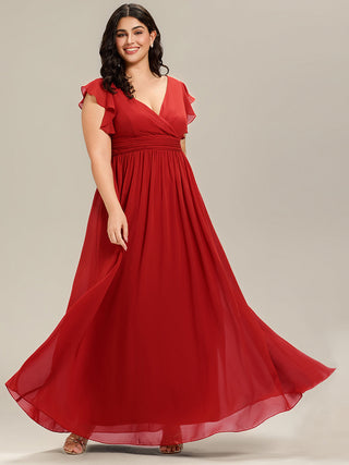 Plus V Neck Pleated Belted Ruffles Bridesmaid Dresses (New SKU ES01818)