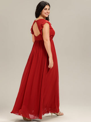 Plus V Neck Pleated Belted Ruffles Bridesmaid Dresses (New SKU ES01818)