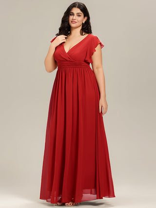 Plus V Neck Pleated Belted Ruffles Bridesmaid Dresses (New SKU ES01818)