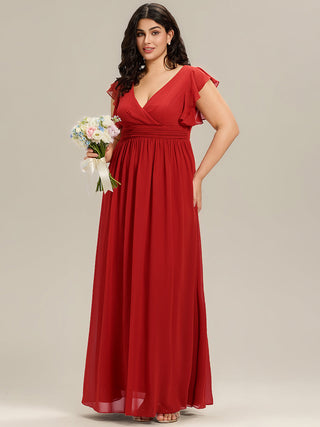Plus V Neck Pleated Belted Ruffles Bridesmaid Dresses (New SKU ES01818)