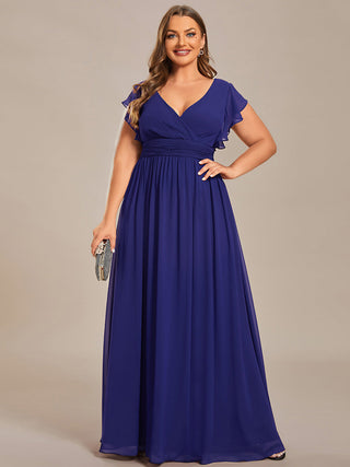 Plus V Neck Pleated Belted Ruffles Bridesmaid Dresses (New SKU ES01818)