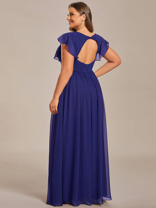Plus V Neck Pleated Belted Ruffles Bridesmaid Dresses (New SKU ES01818)