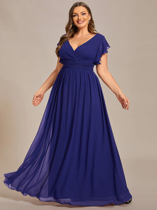 Plus V Neck Pleated Belted Ruffles Bridesmaid Dresses (New SKU ES01818)