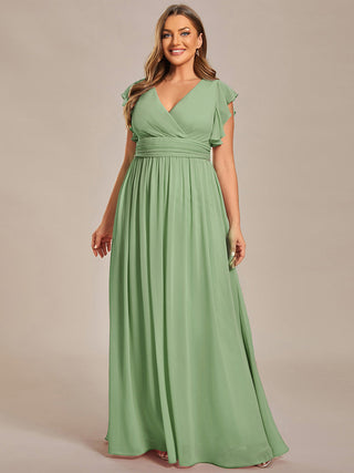 Plus V Neck Pleated Belted Ruffles Bridesmaid Dresses (New SKU ES01818)