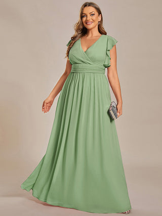 Plus V Neck Pleated Belted Ruffles Bridesmaid Dresses (New SKU ES01818)