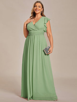 Plus V Neck Pleated Belted Ruffles Bridesmaid Dresses (New SKU ES01818)