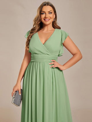 Plus V Neck Pleated Belted Ruffles Bridesmaid Dresses (New SKU ES01818)