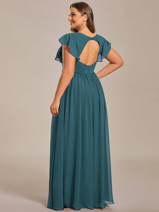 Plus V Neck Pleated Belted Ruffles Bridesmaid Dresses (New SKU ES01818)