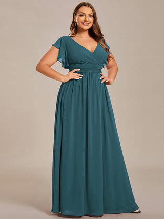 Plus V Neck Pleated Belted Ruffles Bridesmaid Dresses (New SKU ES01818)