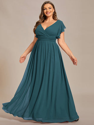 Plus V Neck Pleated Belted Ruffles Bridesmaid Dresses (New SKU ES01818)