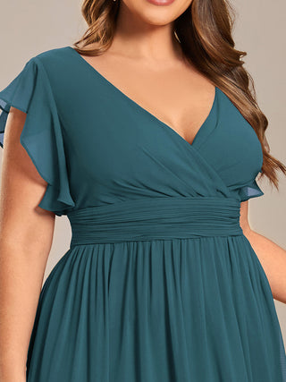 Plus V Neck Pleated Belted Ruffles Bridesmaid Dresses (New SKU ES01818)