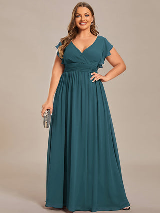 Plus V Neck Pleated Belted Ruffles Bridesmaid Dresses (New SKU ES01818)