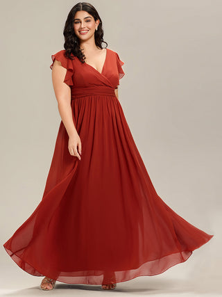Plus V Neck Pleated Belted Ruffles Bridesmaid Dresses (New SKU ES01818)
