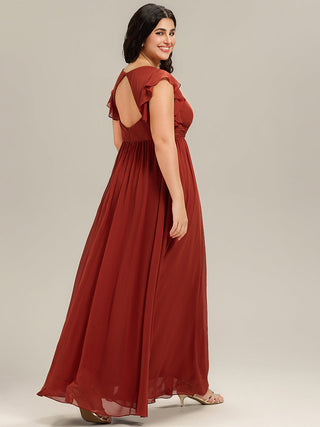 Plus V Neck Pleated Belted Ruffles Bridesmaid Dresses (New SKU ES01818)