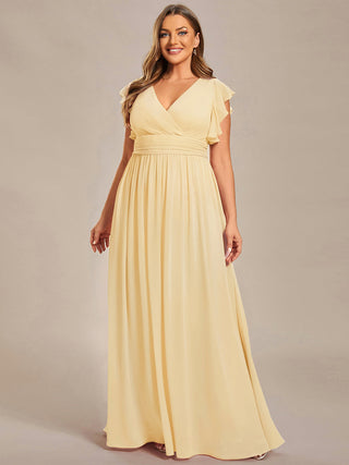 Plus V Neck Pleated Belted Ruffles Bridesmaid Dresses (New SKU ES01818)