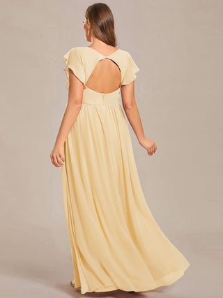 Short Sleeve Ruffle V-Neck Pleated Backless A-Line Floor Length Bridesmaid Dresses (New SKU ES01818)