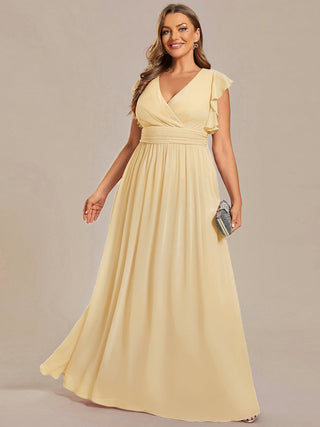 Plus V Neck Pleated Belted Ruffles Bridesmaid Dresses (New SKU ES01818)