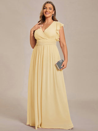 Plus V Neck Pleated Belted Ruffles Bridesmaid Dresses (New SKU ES01818)