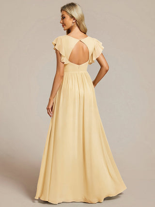 Short Sleeve Ruffle V-Neck Pleated Backless A-Line Floor Length Bridesmaid Dresses (New SKU ES01818)
