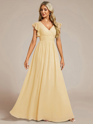 Short Sleeve Ruffle V-Neck Pleated Backless A-Line Floor Length Bridesmaid Dresses (New SKU ES01818)