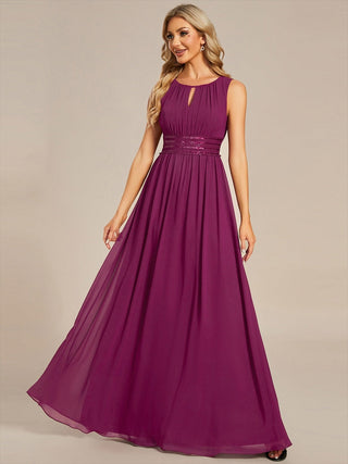 Embroidered Chiffon A-Line Floor Length Bridesmaid Dress