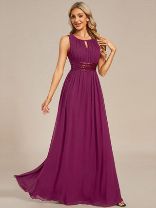 Embroidered Chiffon A-Line Floor Length Bridesmaid Dress