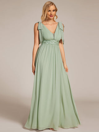 Elegant Bowknot Sleeveless Side Split Floor Length Chiffon Bridesmaid Dresses