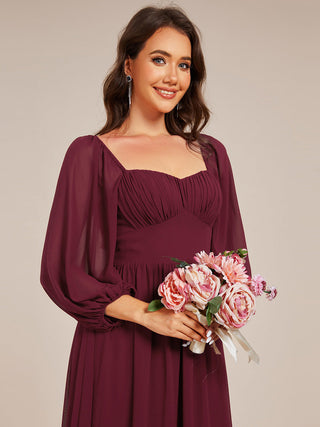 Graceful Sweetheart 3/4 Lantern Sleeve Chiffon Bridesmaid Dresses with Frenulum knotting