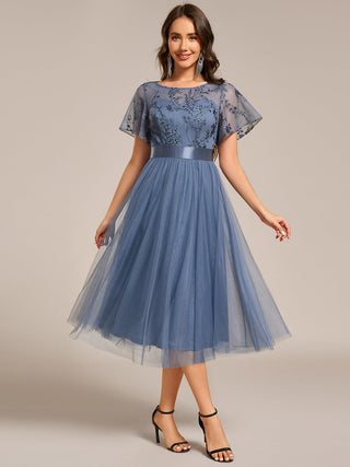 Graceful Embroidery See-through Round Neck Tulle Bridesmaid Dresses