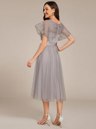 Graceful Embroidery See-through Round Neck Tulle Bridesmaid Dresses