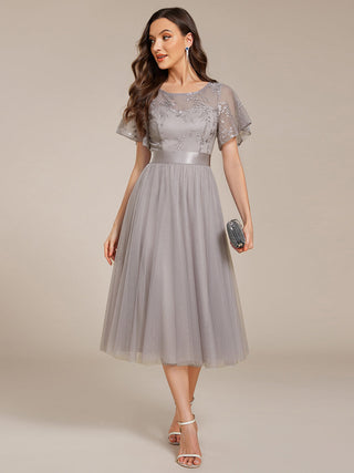 Graceful Embroidery See-through Round Neck Tulle Bridesmaid Dresses