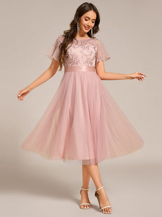 Graceful Embroidery See-through Round Neck Tulle Bridesmaid Dresses