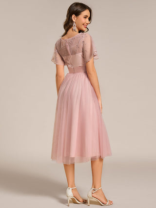 Graceful Embroidery See-through Round Neck Tulle Bridesmaid Dresses