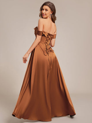 Off Shoulder Short Sleeves Pleated A-Line Floor-Length Bridesmaid Dress