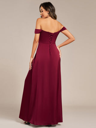 Off Shoulder Short Sleeves Split Bandage Floor-Length Bridesmaid Dress