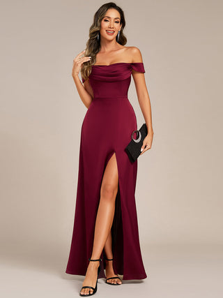 Off Shoulder Short Sleeves Split Bandage Floor-Length Bridesmaid Dress